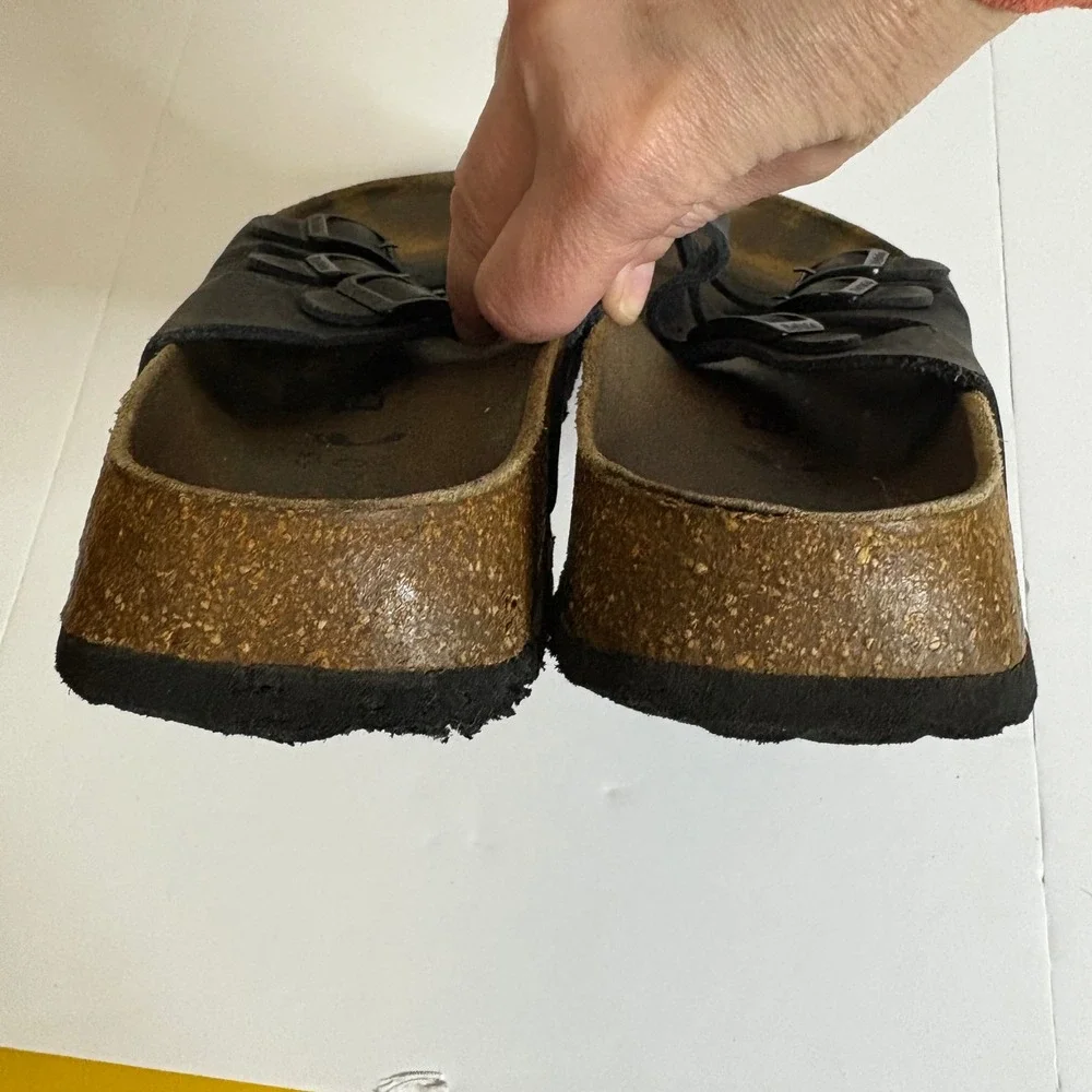 Birkenstocks Betula Black Leather Triple Strap Sandals Women's Size 39 5.5‎